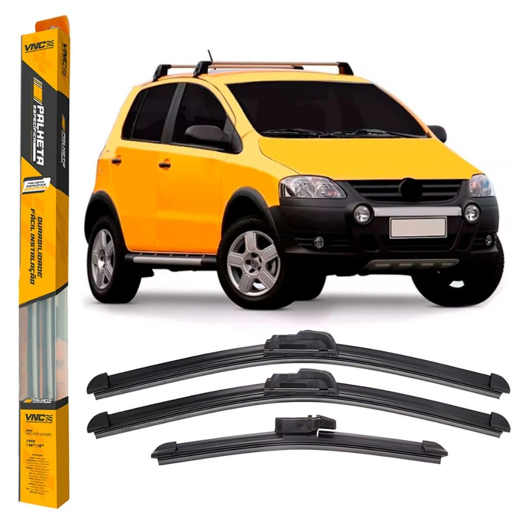 Kit de 3 Palhetas para Limpador de Parabrisa Dianteiro + traseiro para Crossfox 2003 Até 2009