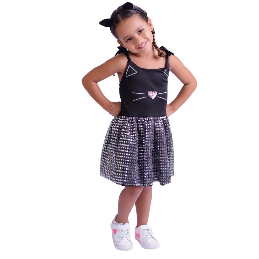 Fantasia Muvilê, Menina Gatinha Com Tiara De Orelha