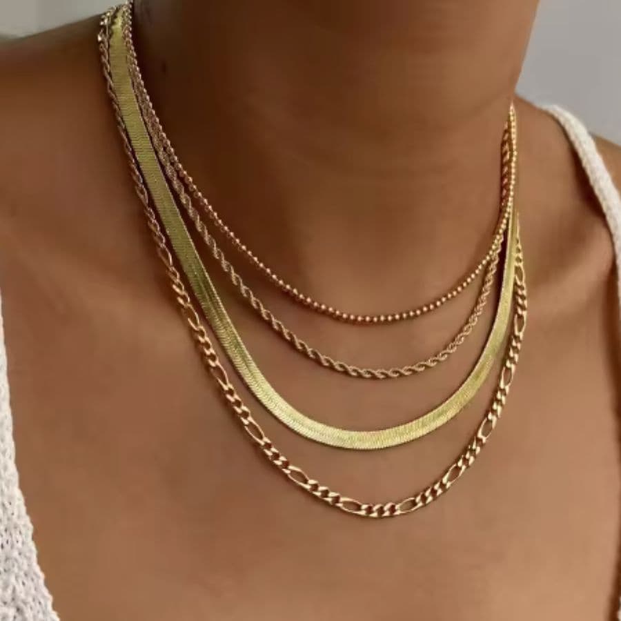 Corrente 4 Camadas Osso de Cobra Pingente Mandala Sol Dourado Prateado