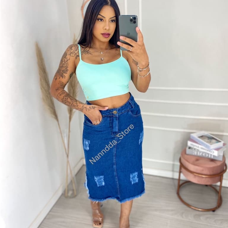 Saia Midi Feminina Com Abertura Lateral Moda Evangélica