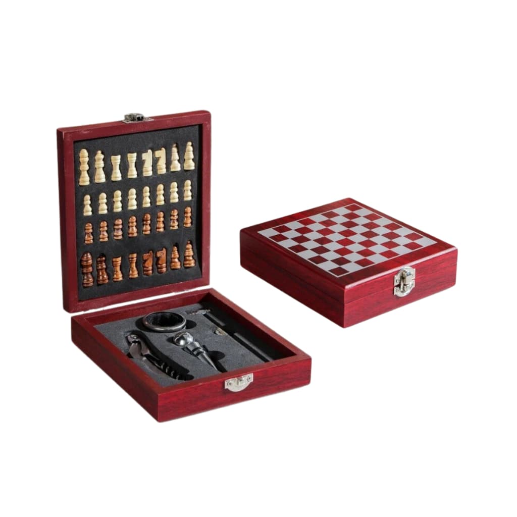 Kit Maleta Abridor De Vinho Presente Tabuleiro Jogo Xadrez