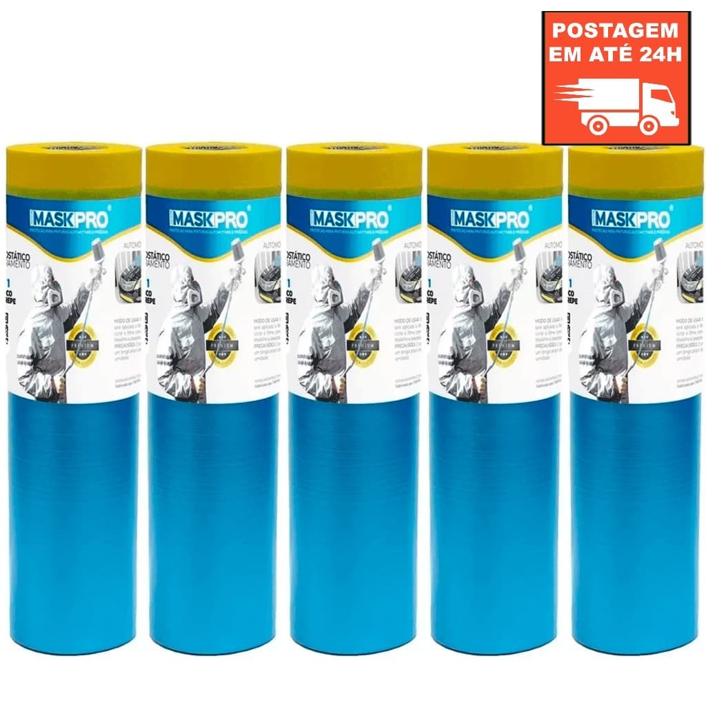 Kit 5 Máscara Papel Filme Plástico Mascaramento Automotivo 1,2m X 20m - Filme Eletrostático