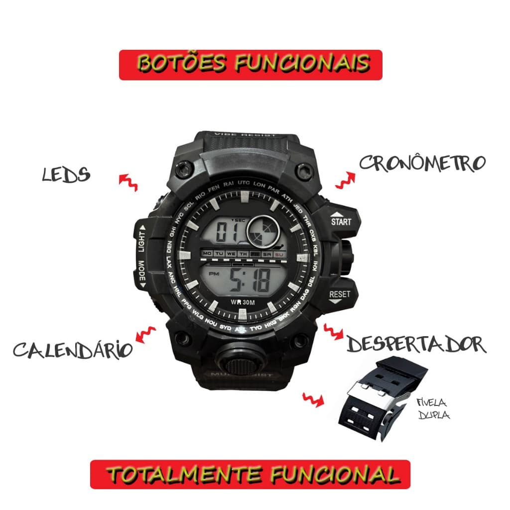 Relógio Masculino Shock Original Digital A Prova de Agua