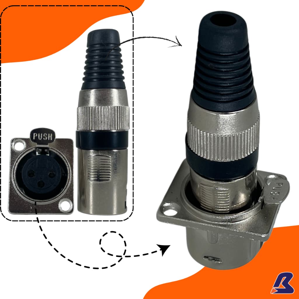 Kit Par Plug Conector XLR Macho e Fêmea - Conector Profissional Plug XLR