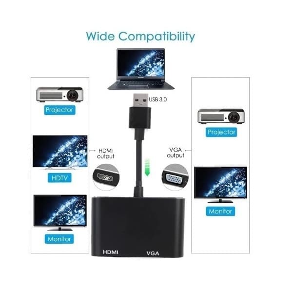 Adaptador Usb 3.0 Para Hdmi Vga Video 1080p Windows7 8 10 11