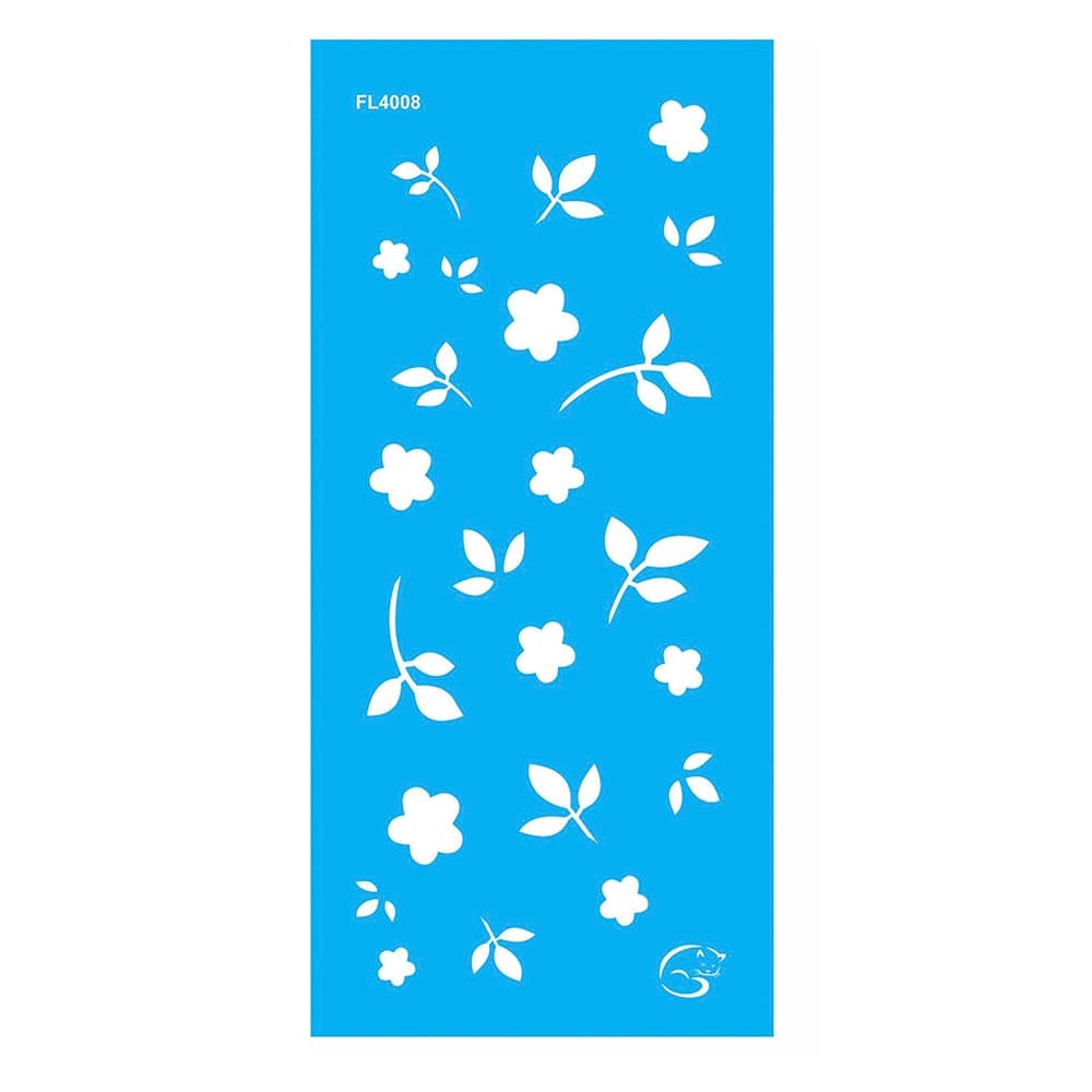 FL4008 - Mini Flor e Folhas - 7x15 - Stencil Gatas Arteiras