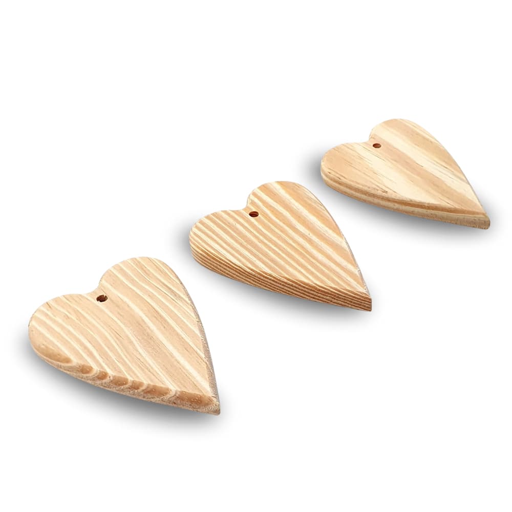 Kit 3 Corações em Madeira Pinus 01 – Enfeites Rústicos para Parede, Quarto ou Presente