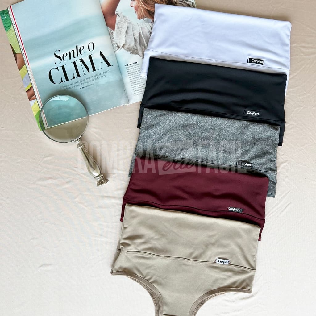 Kit 5 Calcinha Cinta Fio Dental Cintura Alta Suplex Tecnologia Segura Barriga Compressão Confortável