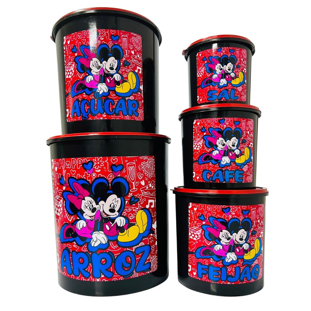KIT JOGO 5 PEÇAS DE MANTIMENTO MICKEY ORGANIZADOR DE ALIMENTOS