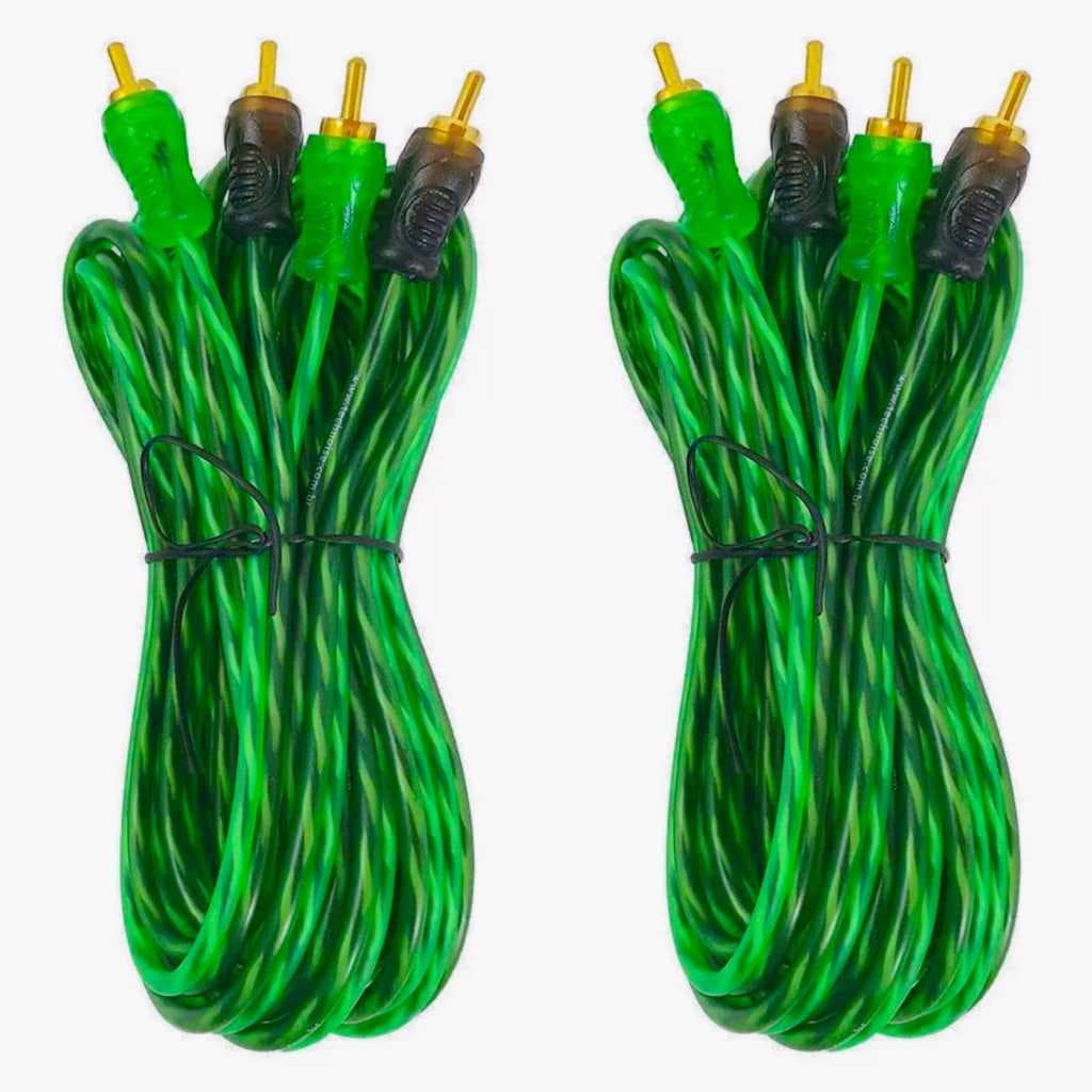 2 Cabo Rca 5 Metros 200 Pro Technoise Injetado Verde 4mm