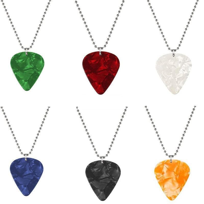 Colar Palheta Guitarra Corrente Aço Inoxidável ou Cordão de Couro Rock Geek Paleta Presente