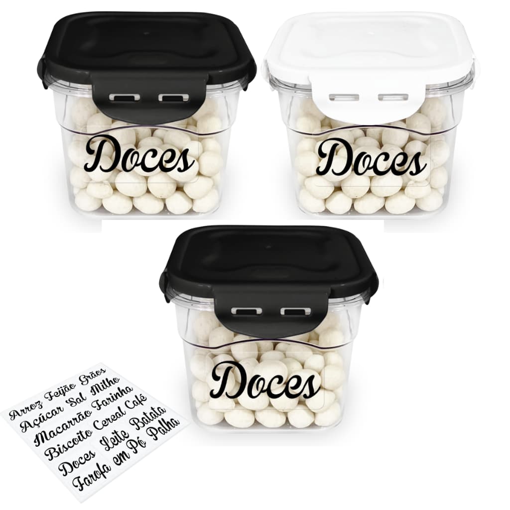 3 Potes 1 Litro Hermético Bolachas Doces Para Cozinha Dispensa Potes Herméticos com Etiqueta