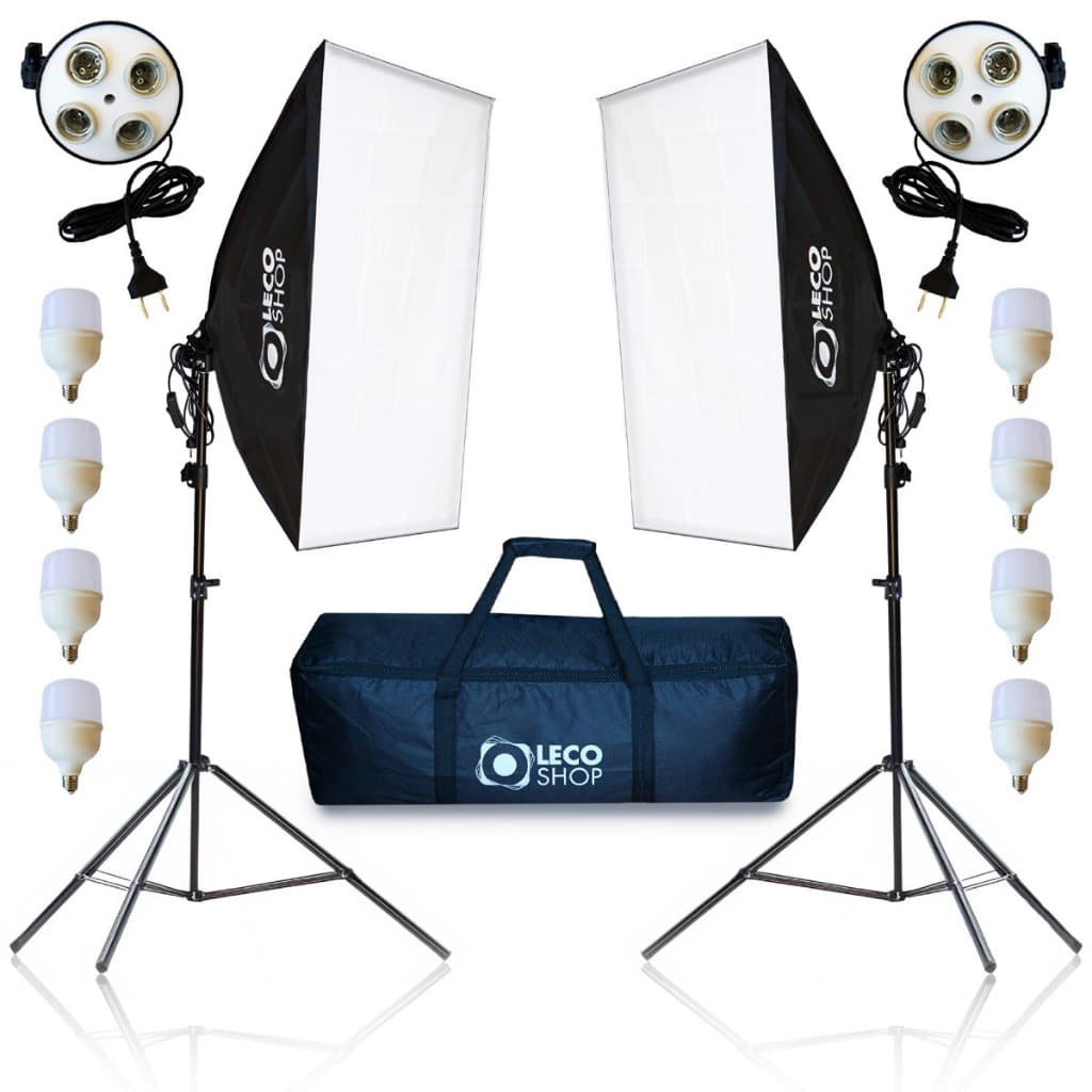 Kit 2 Soft Box Quadruplo 50 X 70 mais 2 Tripés 2m + 8 Lâmpadas e 1 bolsa