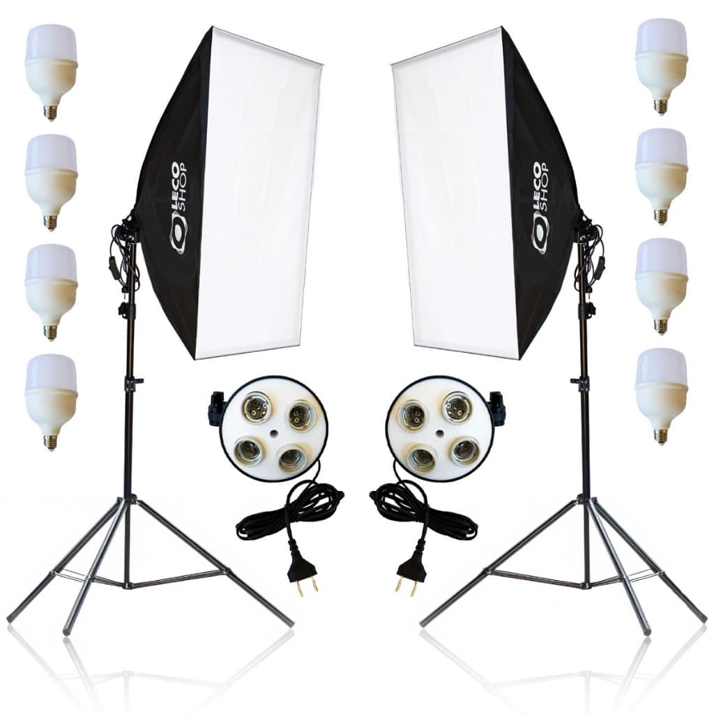 Kit 2 Soft Box Quadruplo 50 X 70 + 2 Tripés 2m + 8 Lâmpadas