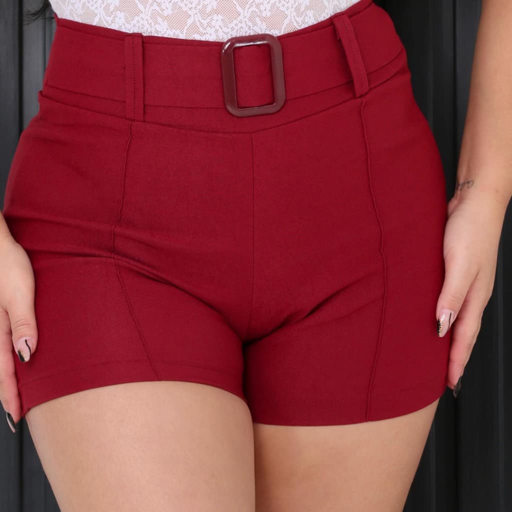 short feminino com cinto e FIVELA  tecido bengaline com lycra