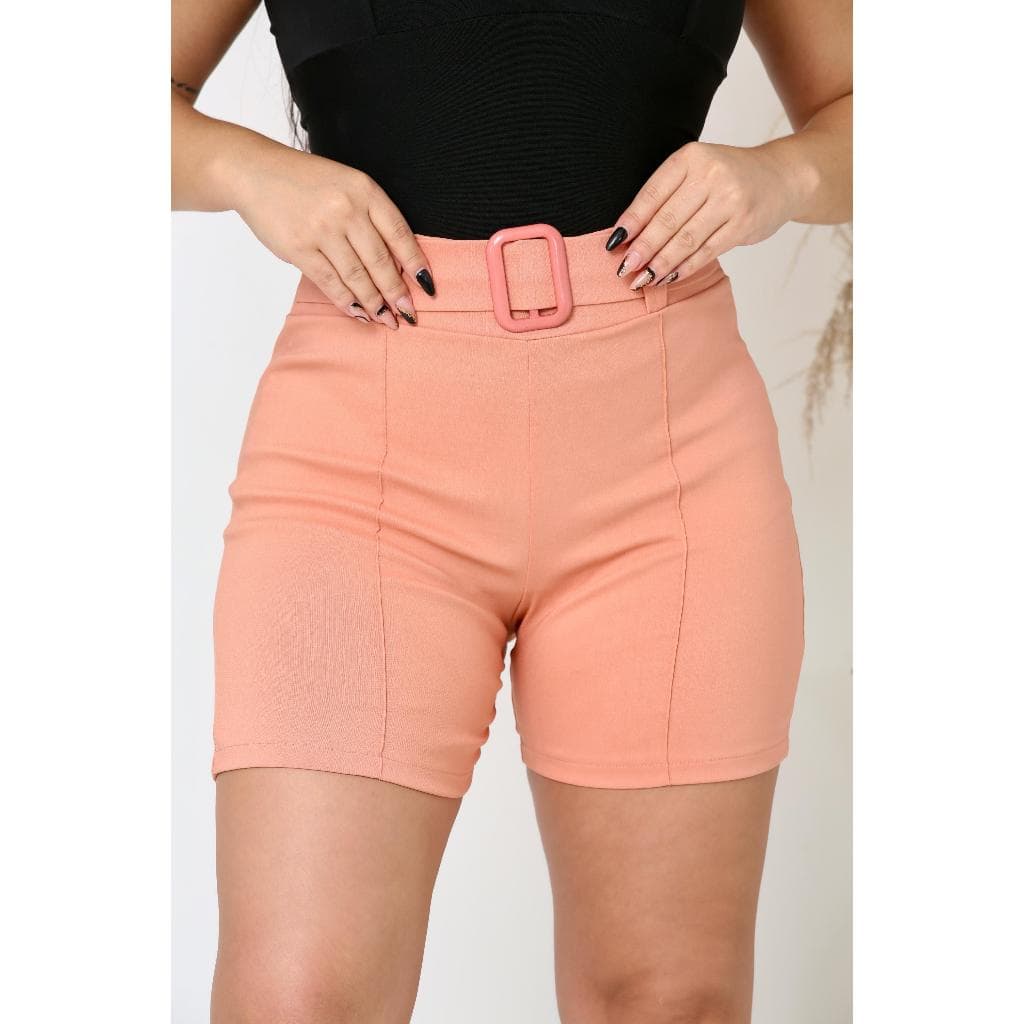short feminino com cinto e FIVELA  tecido bengaline com lycra