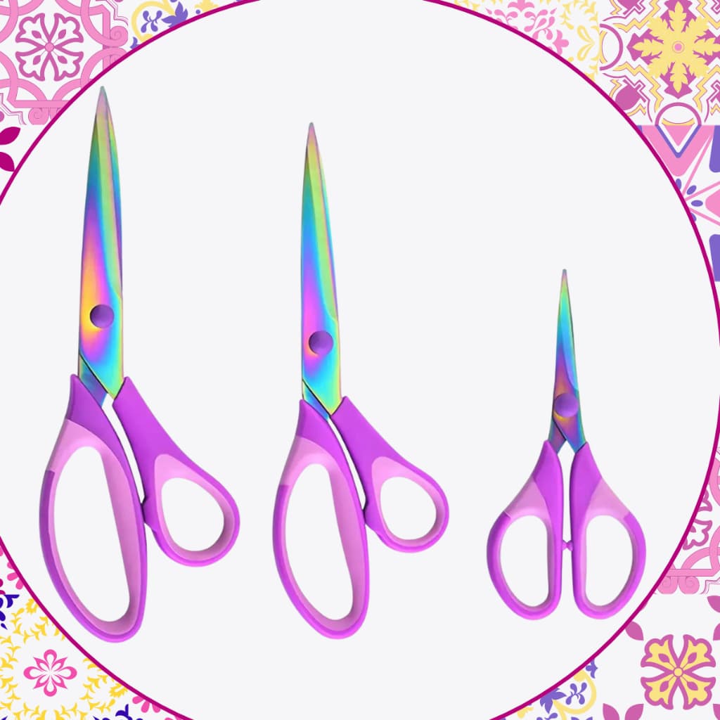 Kit 3 Tesouras Titanium Profissional Multiuso Artesanato Costura Patchwork Não Perde o Corte