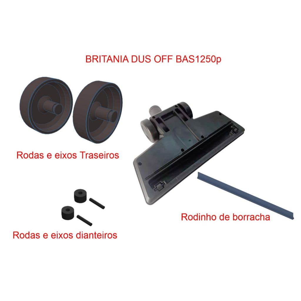 Kit de reparo compatível com Aspirador Britani DUS OFF BAS1250 rodas eixos e borracha