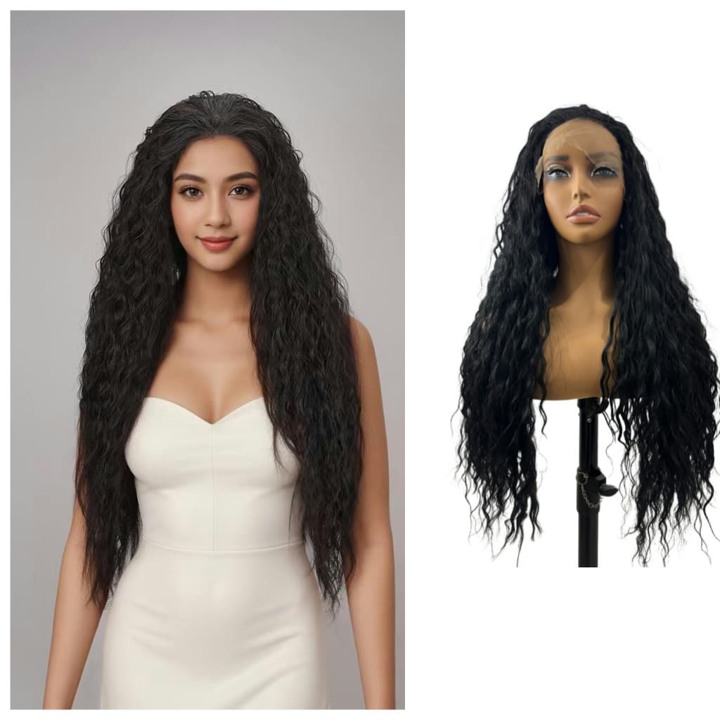 Top Hair Peruca Cacheada Lace Front Natural Back style Estilo penteado para trás Fibra Bio Humana 80cm 300g