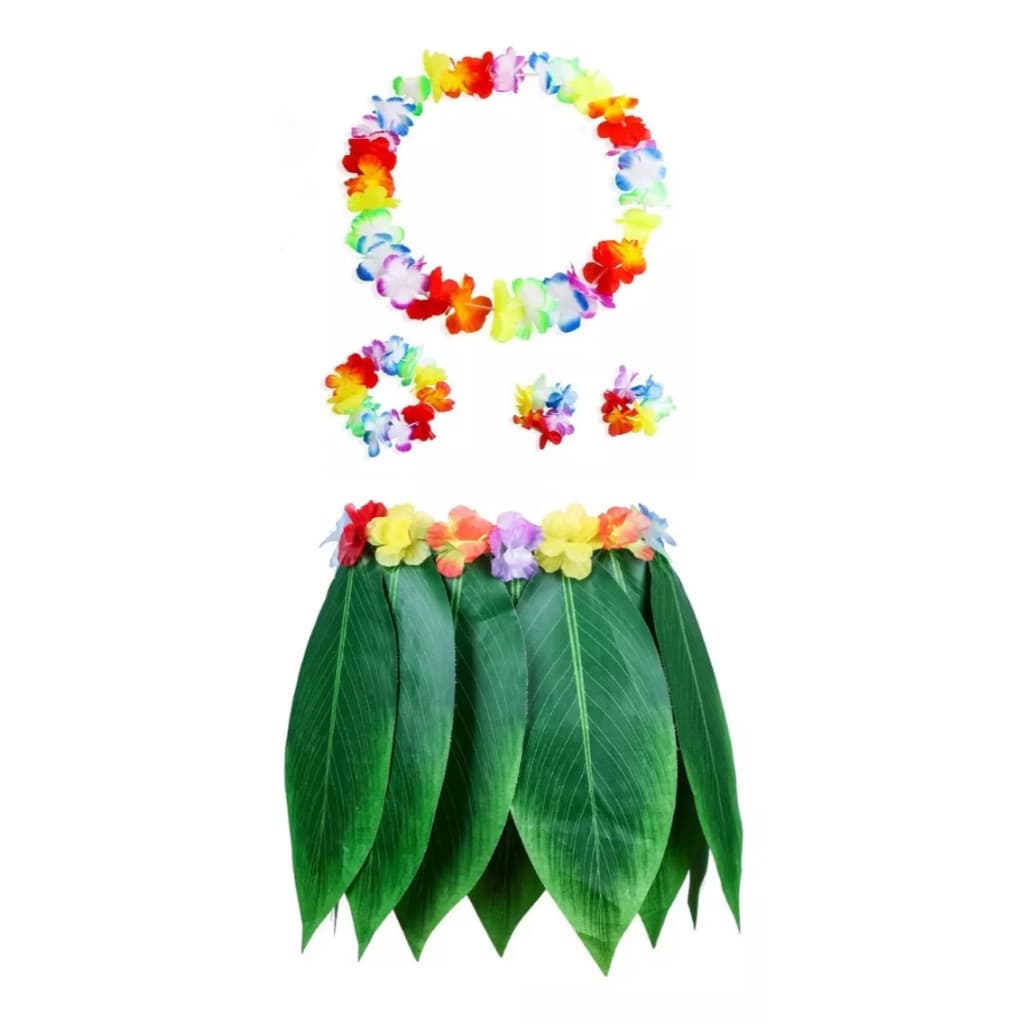 Kit Havaiana Infantil / Adulto 05 Peças Saia Colar Coroa E Pulsieras Festas