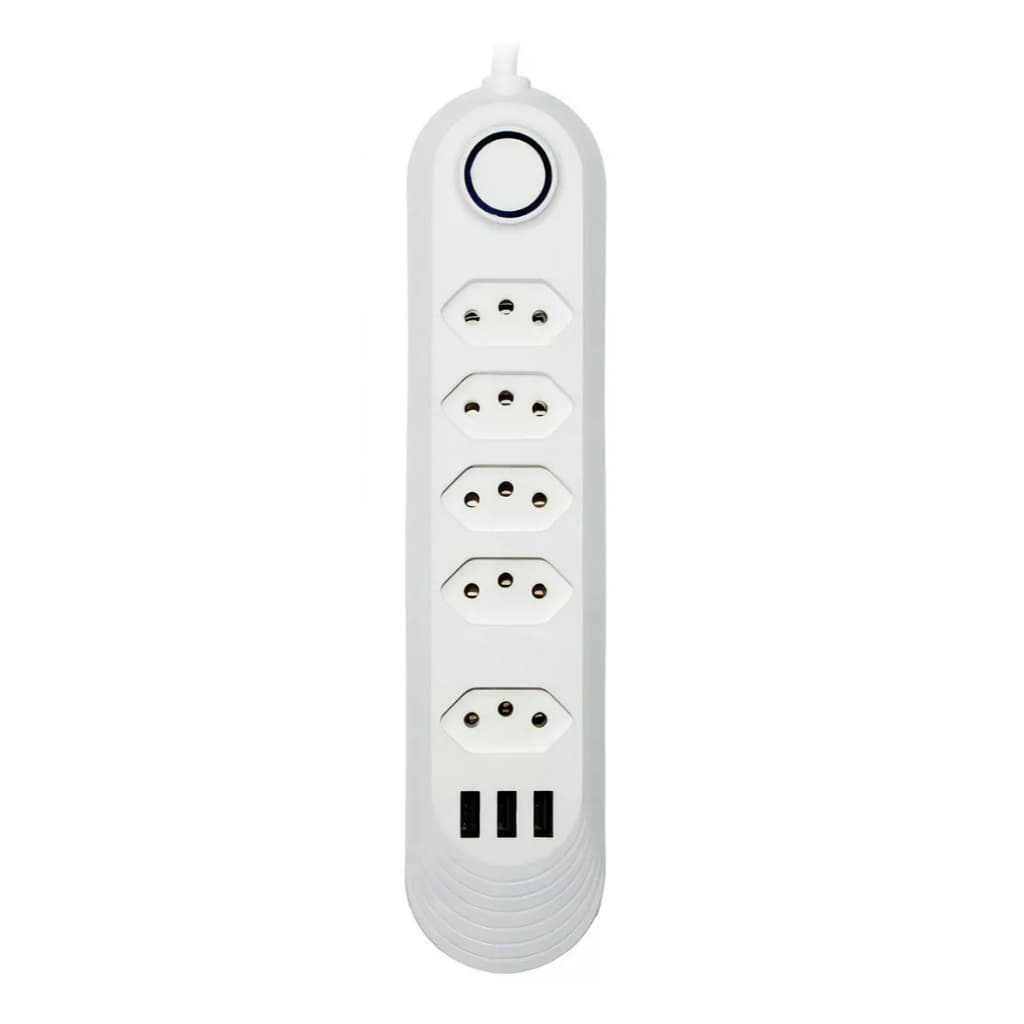 Extensão De 5 Tomadas Com 3 Usb Branco Bivolt 2 Metros