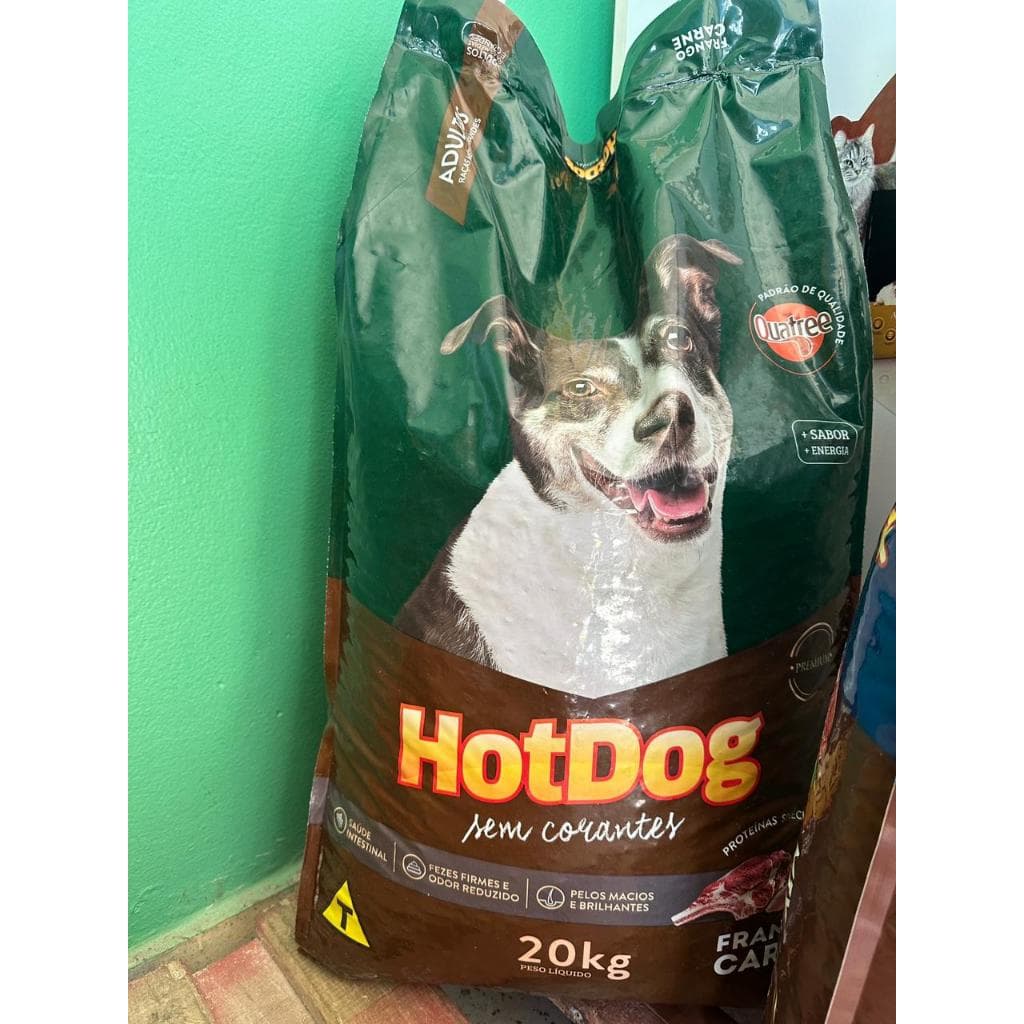 Ração HOT DOG, sem corantes 20KG | Sabor frango, e carne