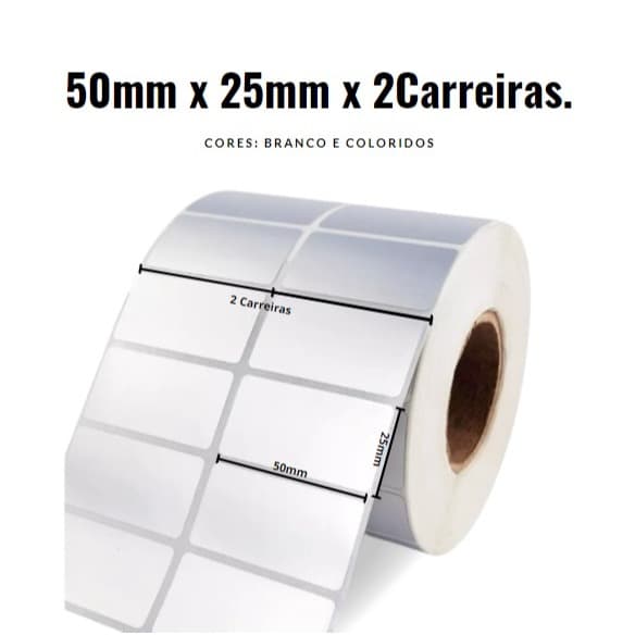Rolo de Etiqueta Térmica 4 x 2,5 x 2c ( 50mm x 25mm x 2 Carreiras )