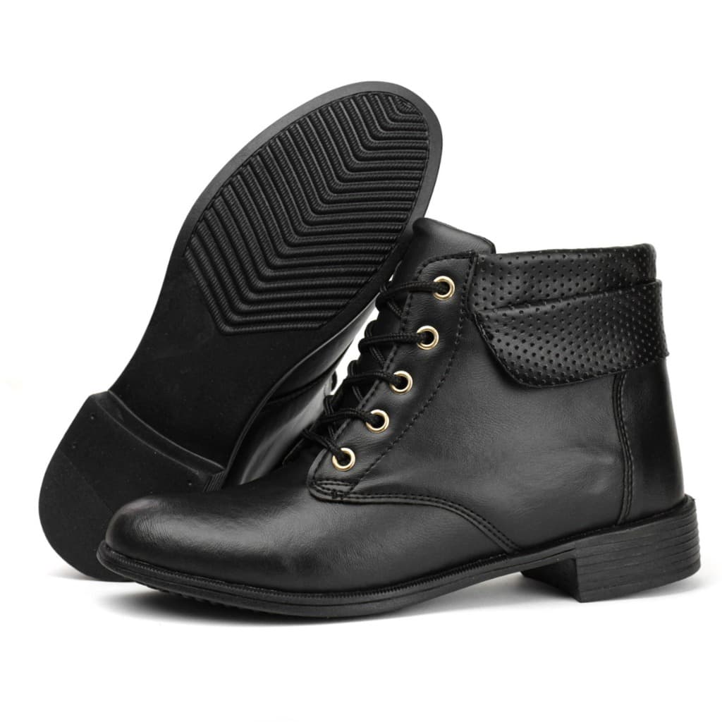 Bota Feminina Bota Casual Coturno Cano Curto Com Cadarço