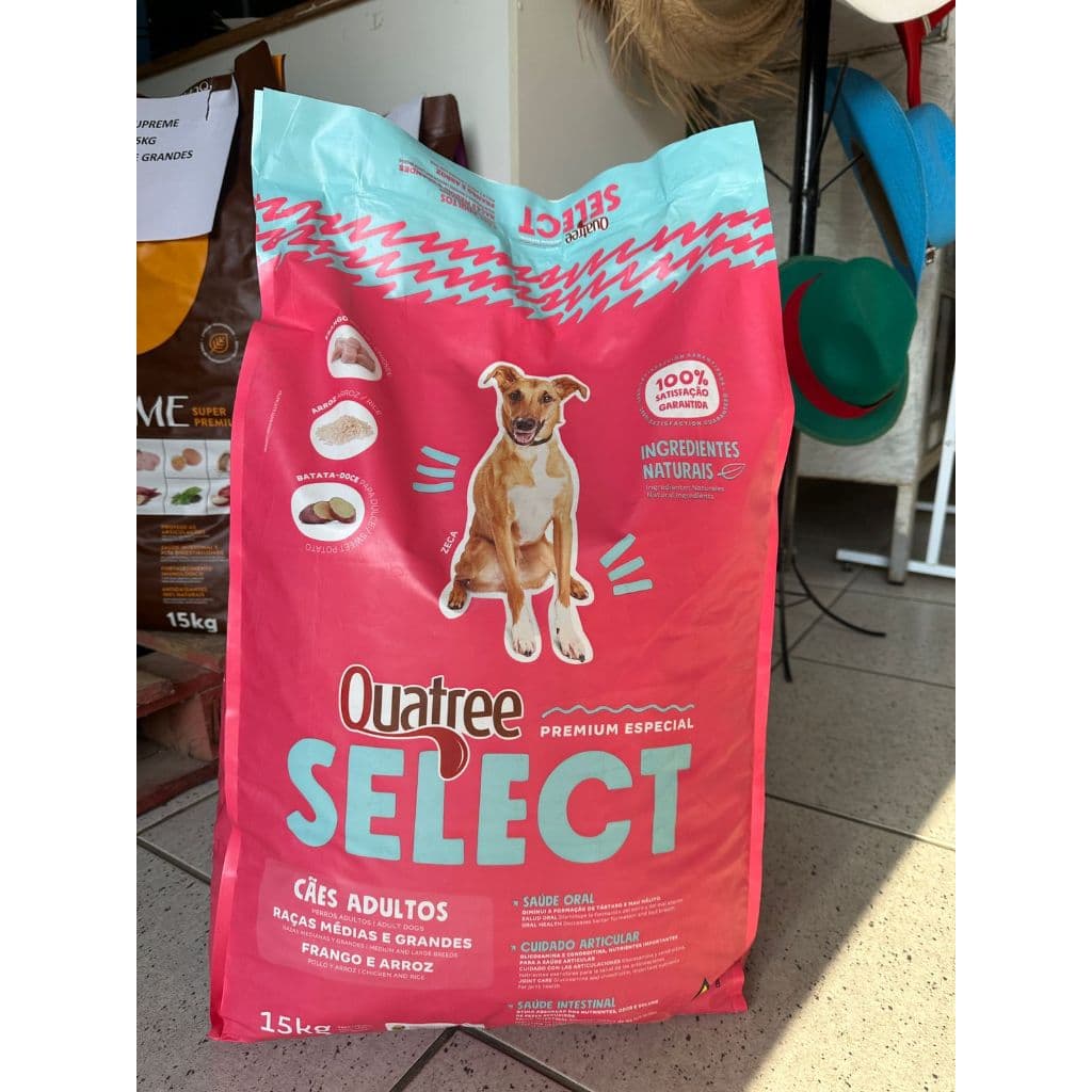 Ração quatree SELECT adultos porte médio/grande 15KG | Sabor frango, arroz, e batata doce
