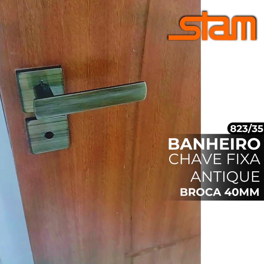 Fechadura Banheiro Chave Fixa Stam 40mm 823/35 Porta de Madeira e Alumínio Antique