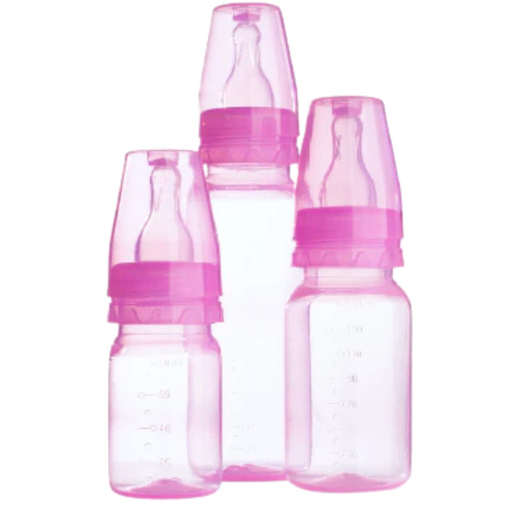 Kit Mamadeiras 3 Unidades 80ml 150ml 240ml Rosa Bico Redondo 100% Silicone
