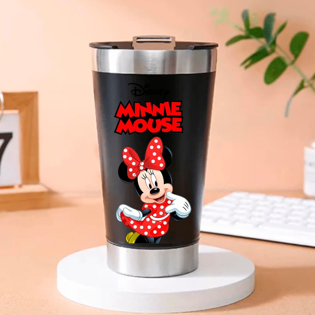 Copo térmico Minnie Mouse com tampa e abridor 473 ml
