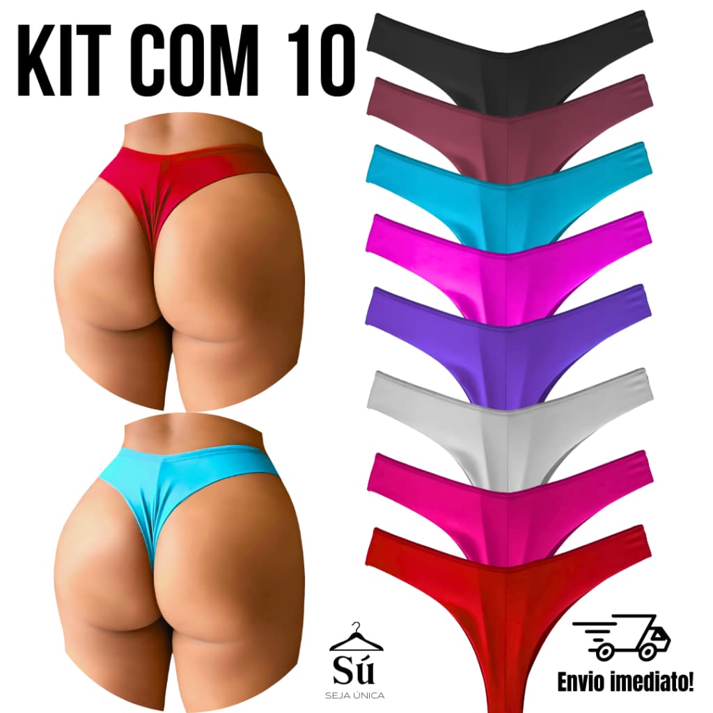 Kit 10 Calcinhas Fio Dental Duplo Sem Costura no Bumbum Não Marca Empina Bumbum