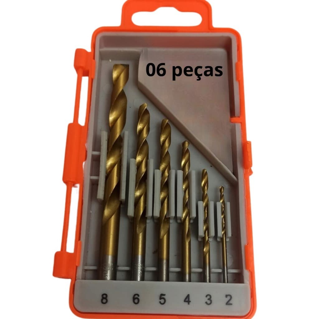 Jogo De Brocas 06 Peças Aço Rápido Ferro Madeira 2mm A 8mm