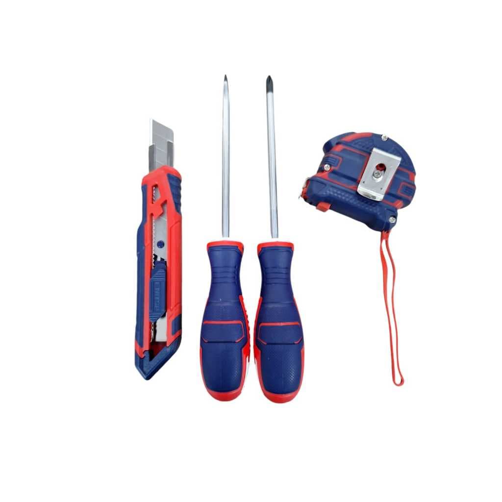 KIT CHAVE FENDA + CHAVE PHILIPS + ESTILETE + TRENA 3 METROS. EMBORRACHADOS MANUSEIO CONFORTAVEL