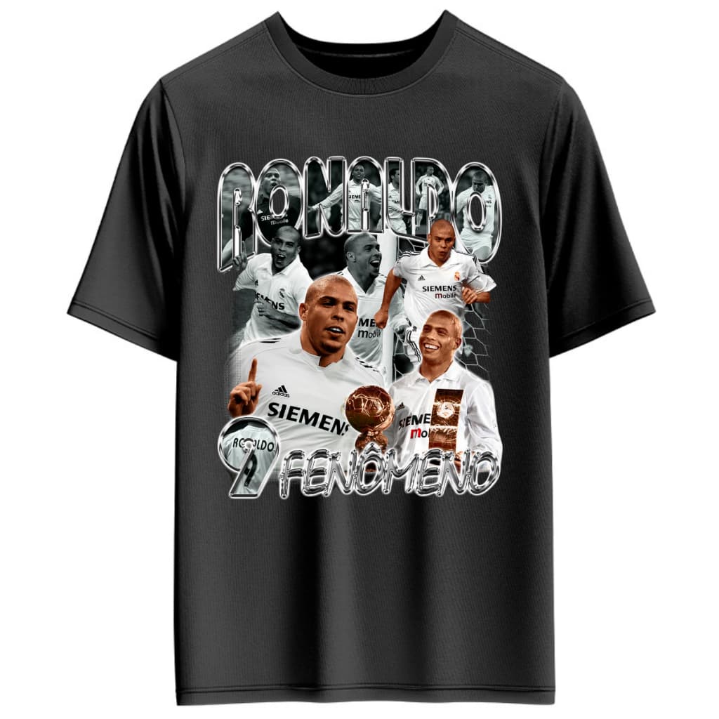 Camisa Camiseta 100% Algodão Masculina Feminina Manga Curta Gola Redonda Ronaldo Real