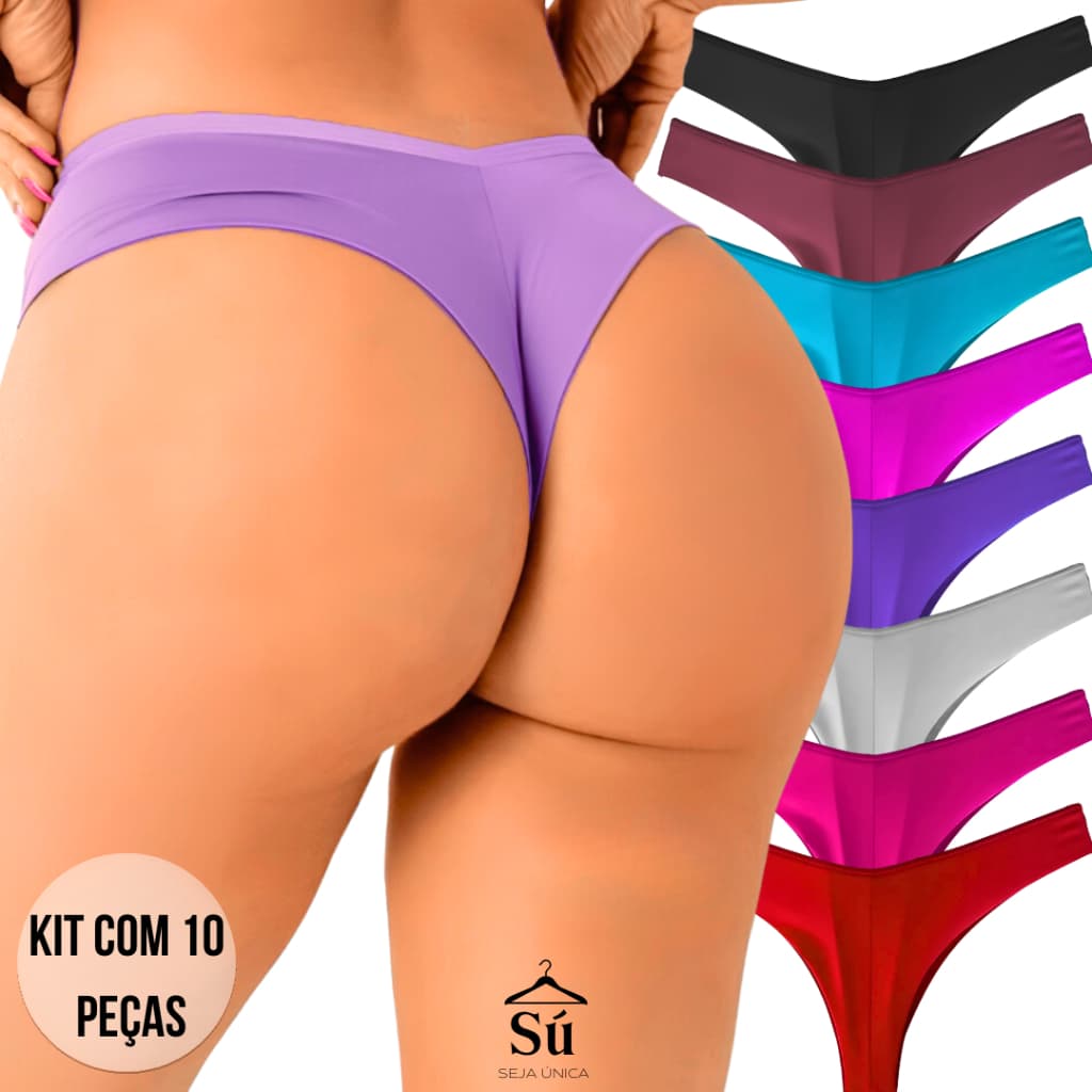 Kit 10 ou 5 Calcinhas Fio Dental Duplo Sem Costura no Bumbum Não Marca Empina Bumbum