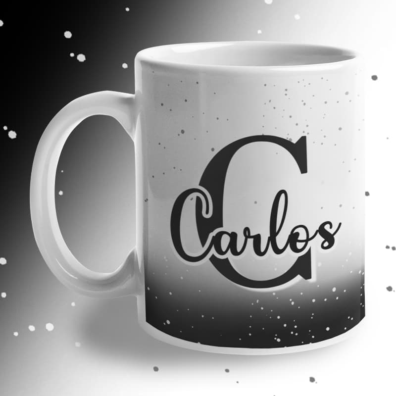 Caneca Xícara Personalizada Inicial com Nome Masculino Homem Menino Preto Degradê Porcelana