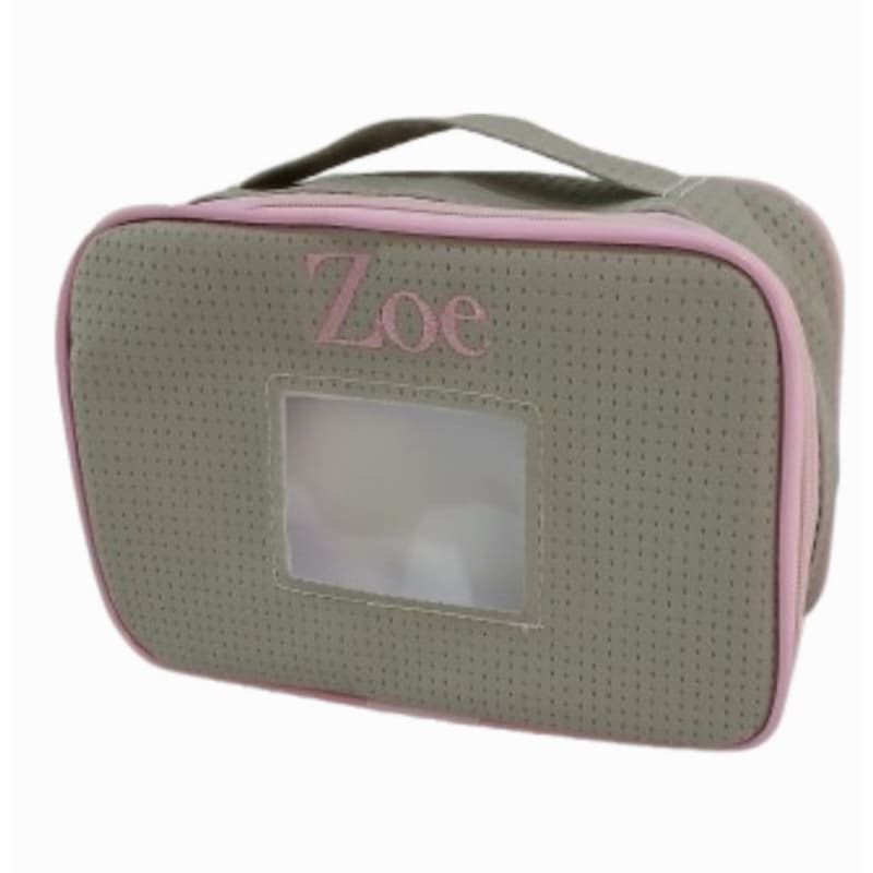 Porta fralda e Lenço Umedecido Personalizado cinza com rosa