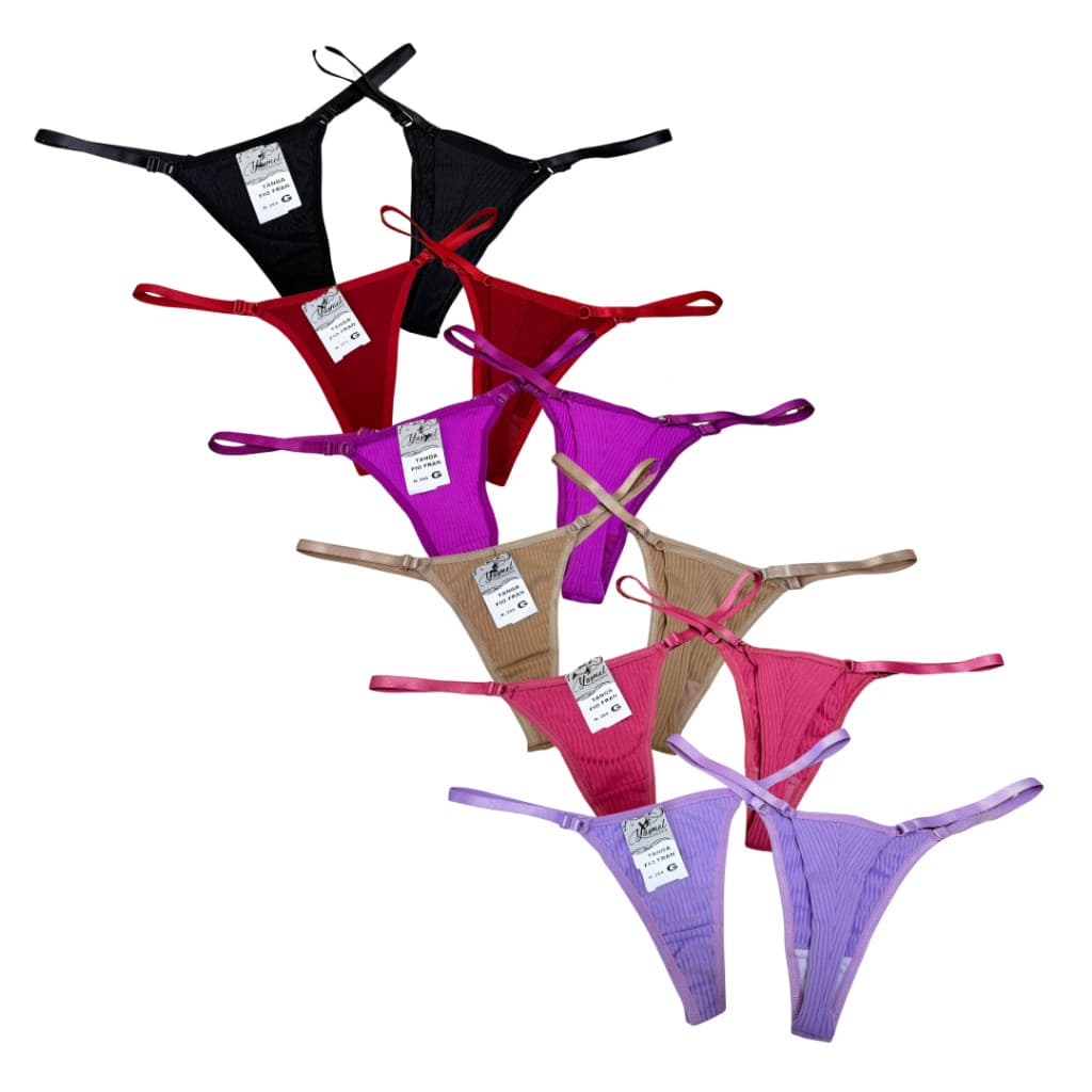 Kit Calcinhas Tangas Fio Duplo Tecido Canelado String Alças ajustáveis