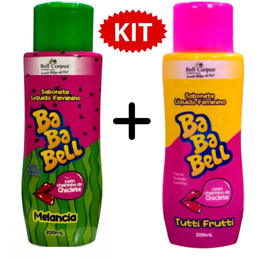 Kit Sabonete Íntimo Líquido Feminino Bababell Melancia e Chiclete Tutti Frutti