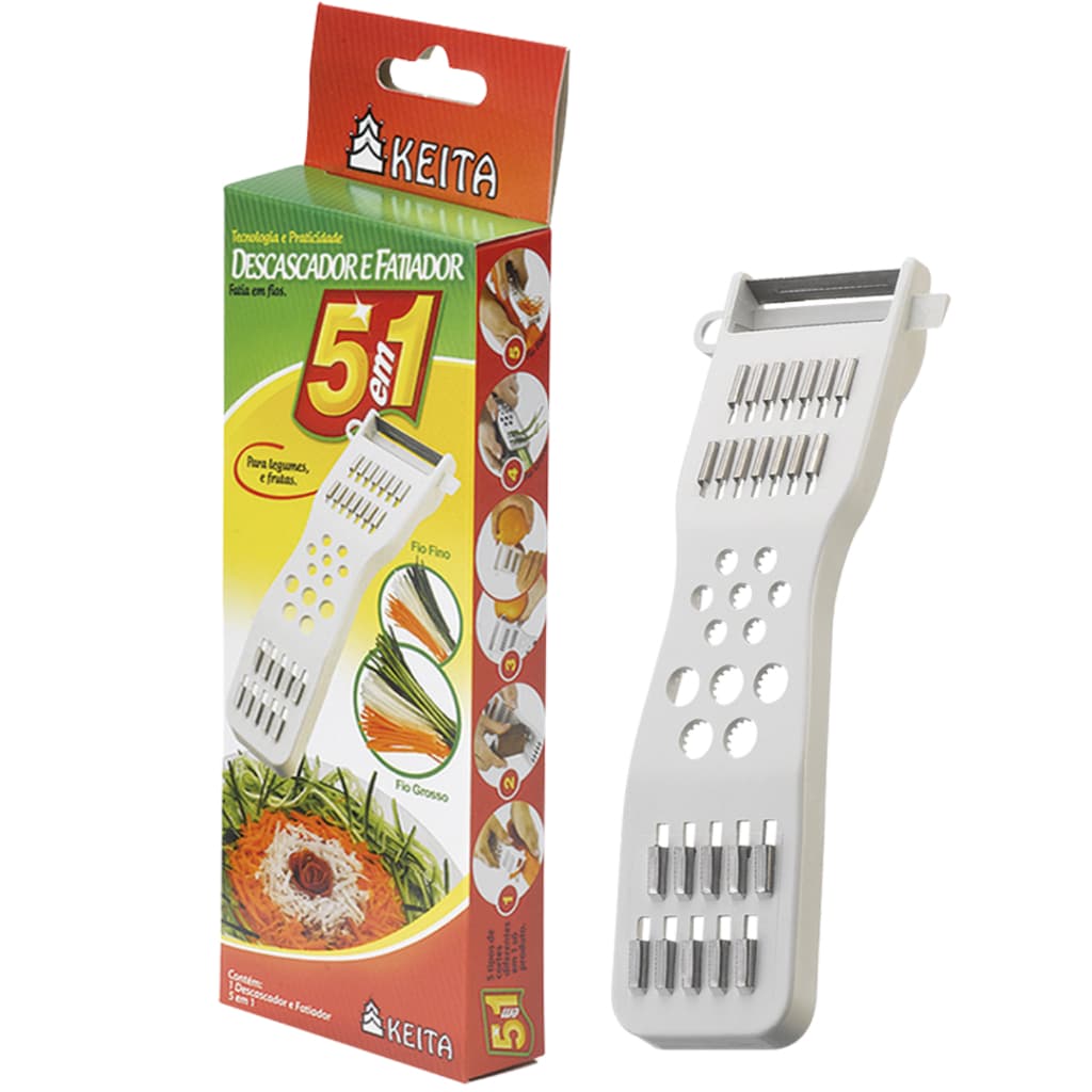 Descascador e Fatiador 5 em 1 - Legumes Laranja Fatiar Bata Palha Corte Fino Grosso Ralar Chocolate