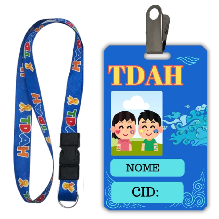 Kit Crachá Identificação Personalizado TDAH Polímero + Cordão TDAH Novos modelos + Jacaré