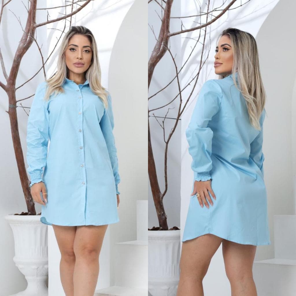 Chemise Camisa Social Longa Feminina Blusa com Manga Longa Cor Sólida