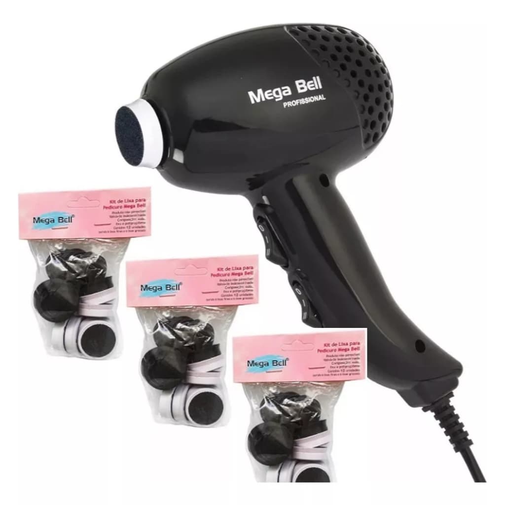 Pedicuro Elétrico Profissional Preto Esfoliador Lixa Elétrica para os Pés + 36 Lixas Descartáveis