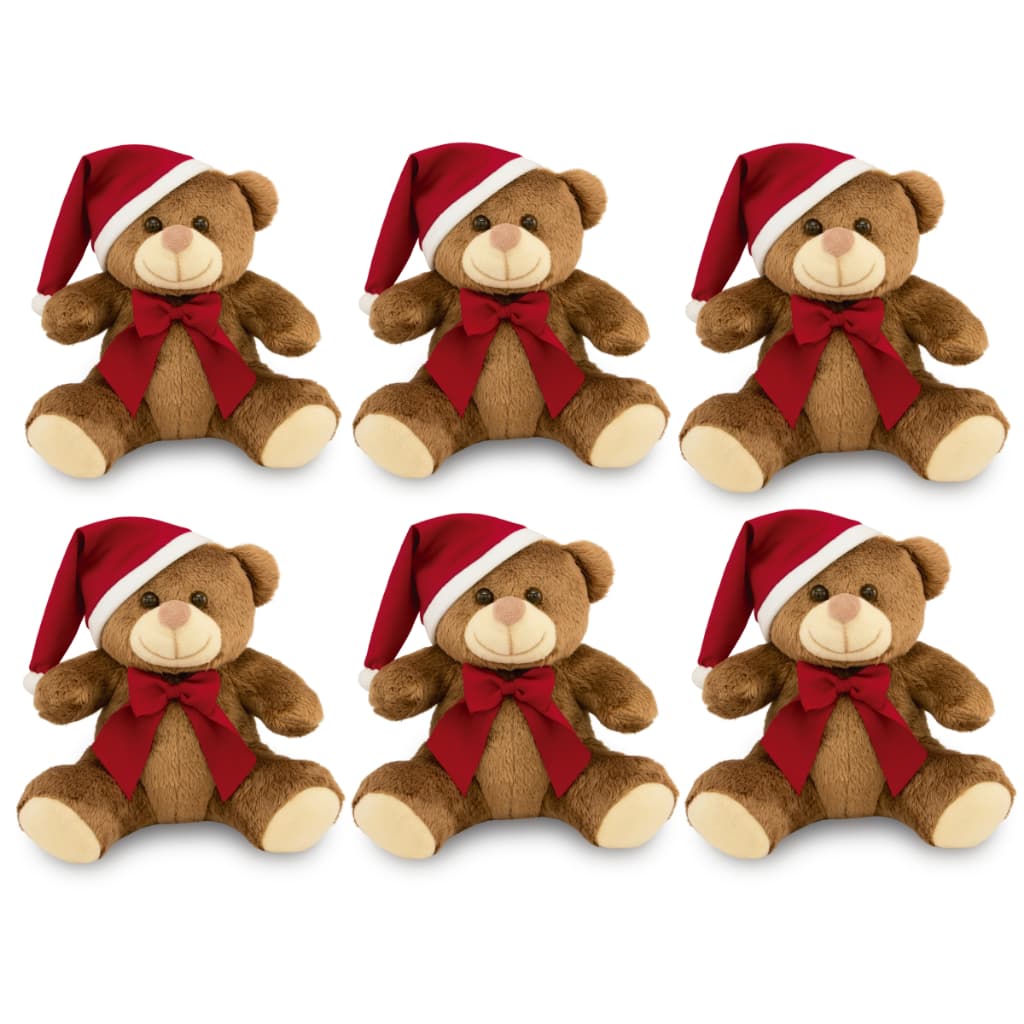 6 Ursinhos de Pelúcia Papai Noel 20cm Decoração de árvores mesas e guirlândas