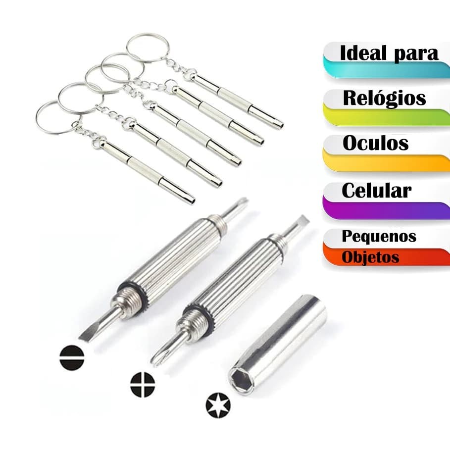 Mini Chaveiro 3 em 1 Chave de Fenda Philps e porca Reparo Oculos Relogio e celular