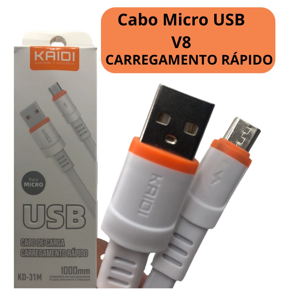 Cabo Micro USB V8 3A 1M Kaidi Carregamento Rápido