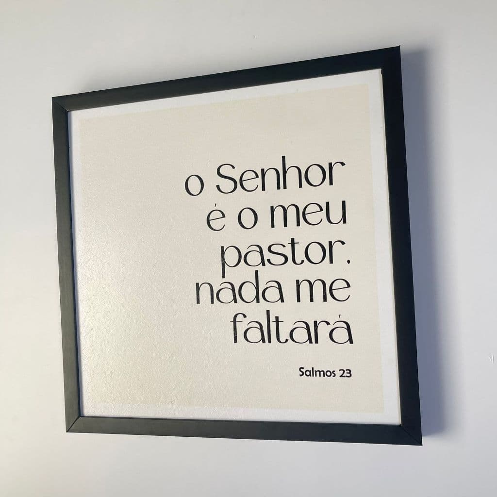 Quadro para caixa de luz com moldura 53x53 o Senhor e meu pastor fundo bege