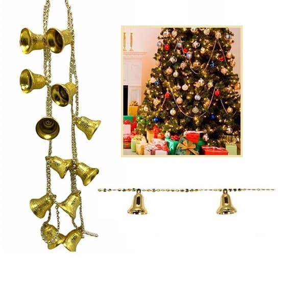 KIT 5 Ou 3 Pacotes Corrente De Sininhos 92Cm Natalina Dourado Com Sinos Decorativos Árvore De Natal